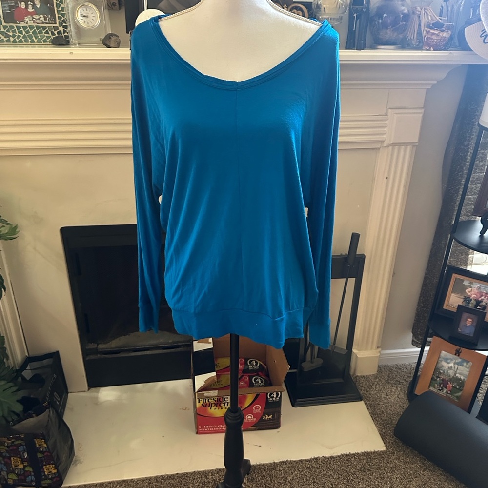 Chicos Vibrant Blue Long Sleeve Top Chicos Sz 2 - Picture 1 of 9